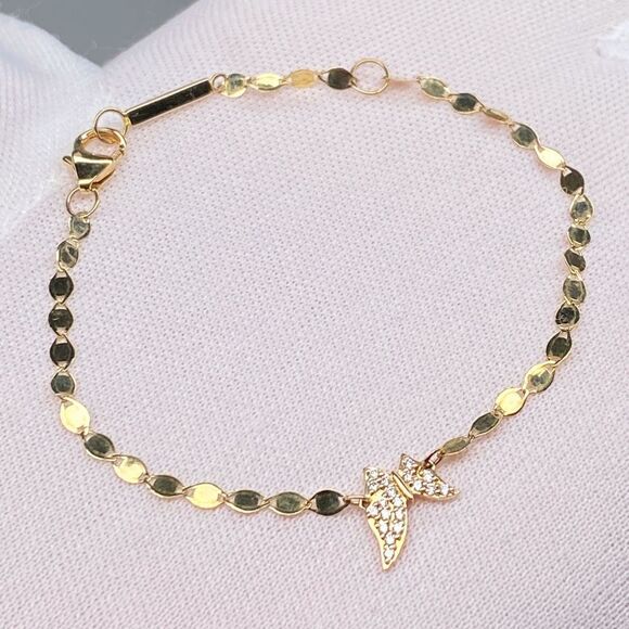 Lana Girl 14K Yellow Gold & Diamond Tiny Butterfly Bracelet - Picture 2 of 9